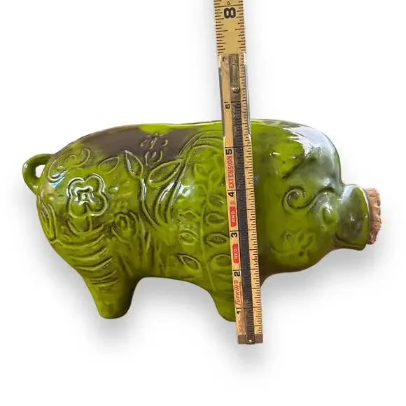 Large MCM Vintage 60s Piggy Bank Green Cali USA Cork Mid Century